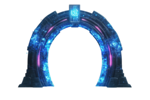 A mystical, illuminated archway featuring swirling cosmic patterns and vibrant colors, suggesting a portal to another dimension. png