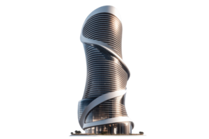 A modern, twisting skyscraper design showcasing sleek lines and innovative architecture. png