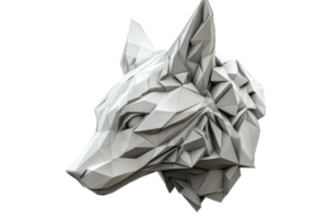 A geometric wolf head sculpture featuring sharp angles and a low-poly design. png