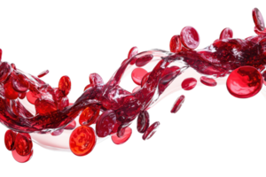 A flowing stream of red liquid with vibrant red cells, creating a dynamic and energetic visual effect. png