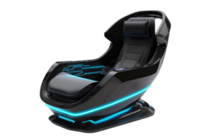 Sleek, modern gaming chair with glowing accents, designed for immersive virtual experiences and comfort. png