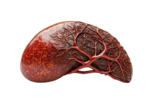 A kidney-shaped object featuring intricate, tree-like vascular patterns in rich red and brown tones. png