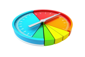 A colorful gauge with segments displaying different values, featuring a pointer indicating the current measurement. png