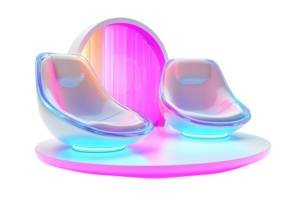 Sleek, modern chairs with a glossy finish, featuring vibrant colors and a unique, futuristic design. png