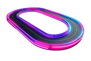 A vibrant, illuminated racing track featuring smooth curves and neon colors, perfect for high-speed play. png