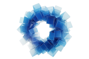 A circular arrangement of layered blue squares creating an intricate, geometric design. png