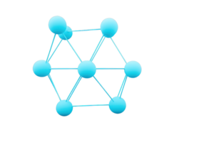 A three-dimensional structure featuring interconnected spheres, arranged in a geometric pattern. png