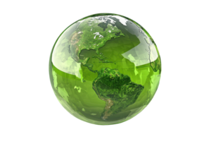 un globo mostrando un verde representación de tierra, destacando masas de tierra y océanos en un visualmente sorprendentes manera. png