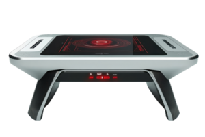 A sleek, modern cooking appliance featuring a touch interface and red accents, designed for a high-tech culinary experience. png