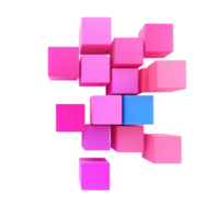 A vibrant arrangement of cubes in various shades of pink and blue, creating a three-dimensional structure. png