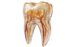 A detailed representation of a tooth showing intricate internal structures and veins. png