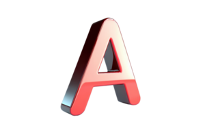A bold, three-dimensional letter A with a gradient finish, combining red and silver tones, creating a striking visual effect. png