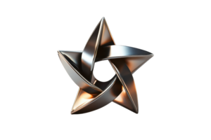 A metallic star sculpture with intertwined strands, showcasing a seamless blend of geometric elegance and artistic design. png
