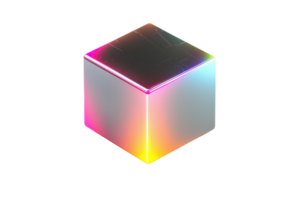 A colorful, reflective cube showcasing vibrant gradients and smooth surfaces. png