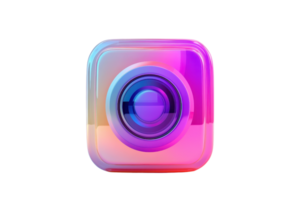 A colorful, modern camera icon featuring a circular lens at the center, symbolizing photography and digital media. png