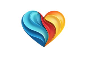 A stylized heart shape with smooth curves, blending blue, red, and orange colors in a harmonious design. png