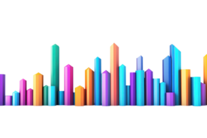 Colorful bar graph displaying varying heights, representing data in a visually appealing way. png