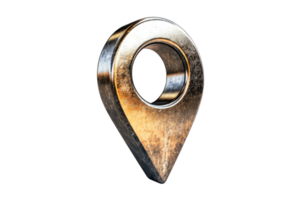 A metallic location pin with a circular hole, reflecting light and showcasing a polished finish. png