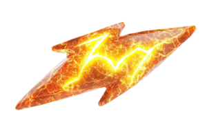 A vibrant, fiery lightning bolt with a glowing, electric core, radiating energy and dynamic movement. png