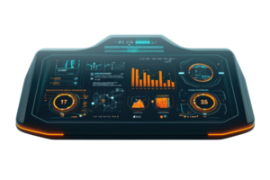 A sleek digital dashboard displaying various data visualizations and metrics with vibrant colors and interactive elements. png