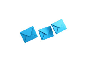 Three blue envelopes arranged in a row, showcasing a modern design and a clean aesthetic. png