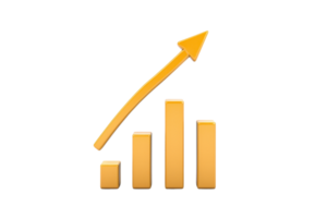 A stylized graph with ascending bars and an upward arrow, symbolizing growth and positive trends. png
