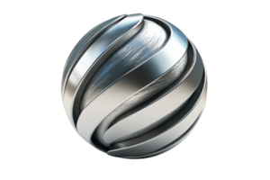 A polished metallic sphere with curved grooves, showcasing a sleek and modern design. png
