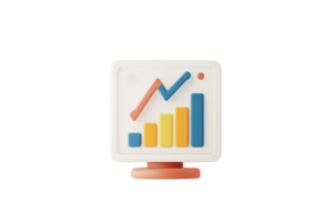 A computer monitor displaying colorful bar graphs and a line chart, representing data analysis and growth trends. png