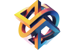 A colorful, intertwined geometric shape featuring multiple loops and dimensions, showcasing a blend of vibrant colors. png