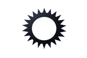 A dark, circular object with spiked edges, resembling a stylized sun or a decorative emblem. png