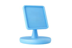 A sleek blue display stand with a square frame, designed for showcasing items or information at an optimal angle. png