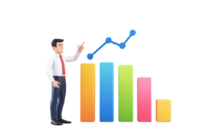 A business professional points to a rising graph, symbolizing growth and success in financial performance. png