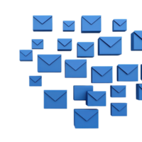 A collection of blue envelopes arranged in various positions, representing communication and messages. png
