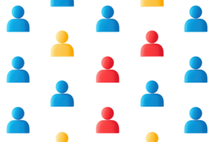 The image features a grid of colorful human figures in various hues, representing diversity and community. png