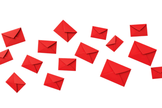 un' collezione di rosso buste disposte nel vario orientamenti, la creazione di un' dinamico e colorato visivo appello. png