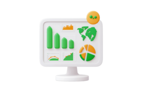 A computer monitor displaying various graphs and charts in green and orange colors. png