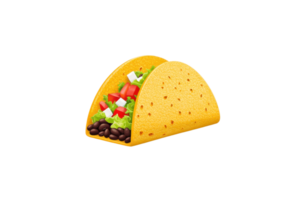 A vibrant taco filled with colorful ingredients like lettuce, tomatoes, and beans, showcasing a delicious, appetizing appearance. png