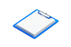 A clipboard with a stack of blank pages, featuring a sturdy clip on top for securing documents. png