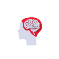 A profile silhouette of a human head with a detailed brain illustration inside, set against a bold red background. png