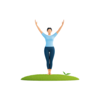 A stylized figure stands with arms raised, expressing joy and vitality, positioned on a small patch of grass. png