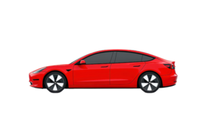 A sleek red car featuring a modern design with smooth lines and stylish wheels. png