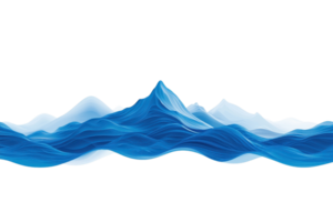 A stylized representation of layered blue mountains with varying heights and curves. png