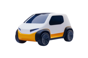 A compact, modern electric car with a sleek design featuring a white body and orange accents, ideal for urban commuting. png