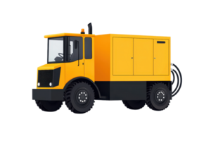 A yellow utility vehicle designed for various operational tasks, featuring a sturdy build and large wheels. png