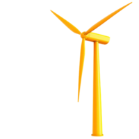 A bright yellow wind turbine with three blades, designed for harnessing wind energy in renewable applications. png