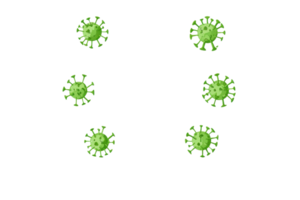 Green virus-like structures with spikes, representing microorganisms commonly associated with infectious diseases. png