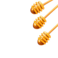 Three honey dipper sticks, each with a honey-laden end, showcasing a vibrant orange hue and a sleek design. png
