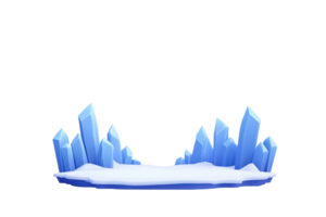 A cluster of sharp, blue ice crystals arranged on a snow-covered base, creating a striking icy formation. png