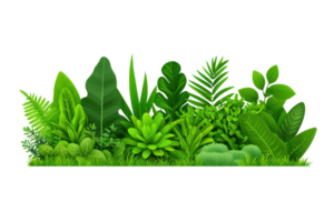 A vibrant collection of various green leaves and plants, showcasing diverse shapes and textures. png