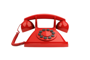 A vintage red telephone featuring a rotary dial and classic design, highlighting its bright color and iconic shape. png